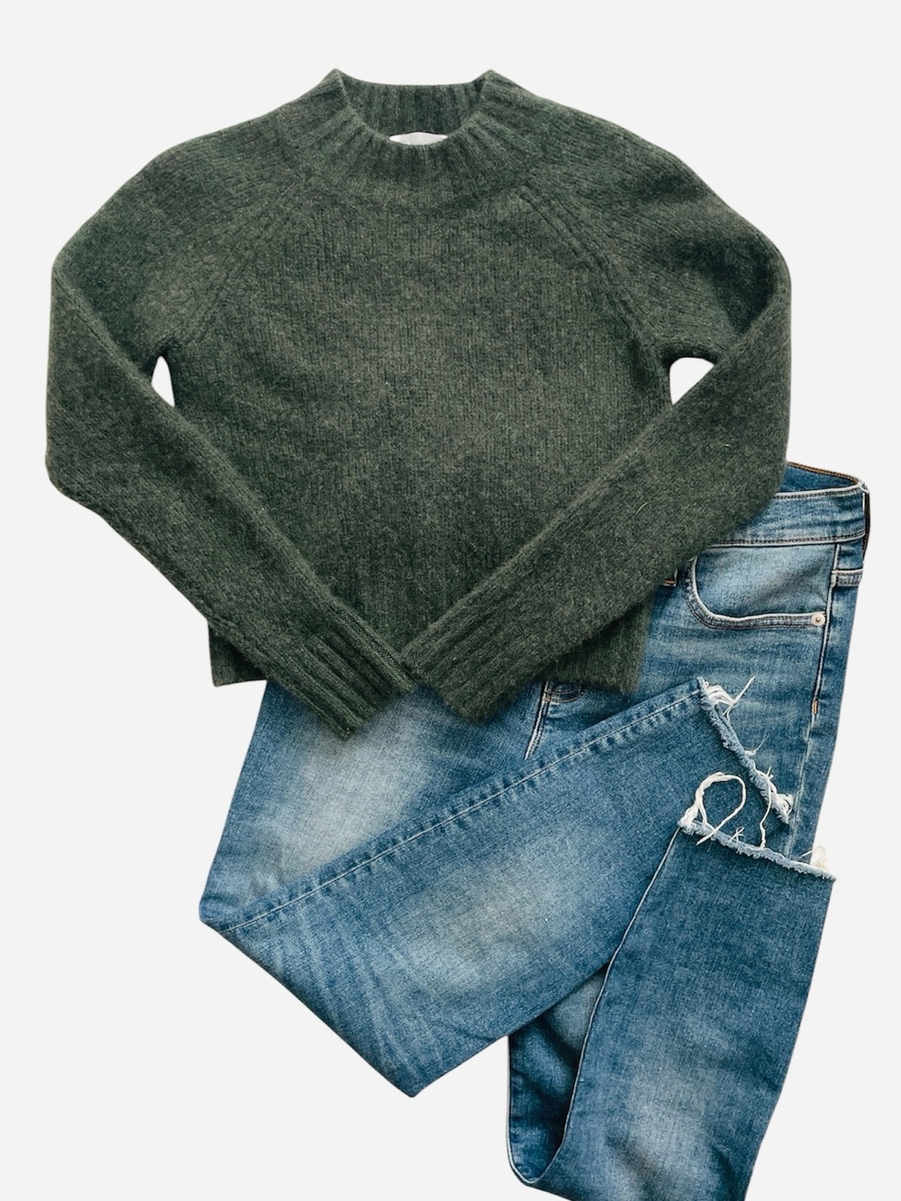 VINCE Women's Plush Cashmere Funnel Neck Sweater XS Olive Green